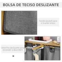 HOMCOM Cesto de Roupa de Bambu para Lavandaria com 2 Bolsas Amovíveis e Prateleira 63,5x33x73 cm Madeira e Cinza(m-5)
