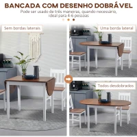 HOMCOM Mesa de Cozinha Dobrável de Madeira com Laterais Dobráveis para 4-6 Pessoas Carga 50 kg 140x70x75 cm Branco e Madeira(m-5)