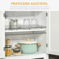 HOMCOM Armário de Cozinha com 2 Portas de Vidro Temperado 2 Prateleiras Abertas e Armário com Prateleira Ajustável 60x30x162 cm Branco(m-6)