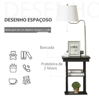 HOMCOM Candeeiro de Pé com Mesa Auxiliar 2 Entradas USB Suporte para Lâmpada E27 Máx. 40W 44,5x44,5x144,5 cm Branco e Negro(m-4)