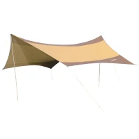 Outsunny Bâche Anti-Pluie Voile d'ombrage Toile de Camping 5,5L x 5,6l m Polyester Haute densité 210T imperméable Café doré(m-1)