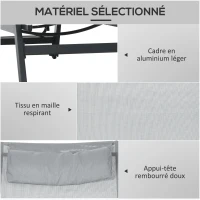 Outsunny Bain de soleil transat en aluminium et textilène avec roulettes et repose-tête dossier inclinable gris clair(m-6)