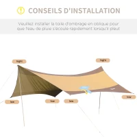 Outsunny Bâche Anti-Pluie Voile d'ombrage Toile de Camping 5,5L x 5,6l m Polyester Haute densité 210T imperméable Café doré(m-8)