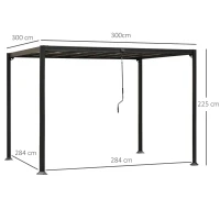 Outsunny Pergola Gazebo da Giardino 3x3m con Tetto Apribile in Alluminio e Policarbonato, Grigio(m-3)