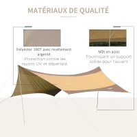 Outsunny Bâche Anti-Pluie Voile d'ombrage Toile de Camping 5,5L x 5,6l m Polyester Haute densité 210T imperméable Café doré(m-4)