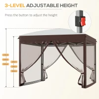 Outsunny Pavilion pliabil 3 x 3 (m) cu plase si geanta de transport cu rotile, cort de evenimente cu inaltime reglabila, cort de gradina, curte, bej(m-5)