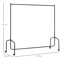 HomCom® Porta-Cabides 180x60x150cm Ferro Preto 4 Rodas(m-3)