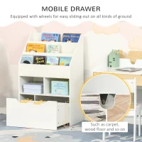 HOMCOM Kids Bookshelf, Toy Organiser, with Storage Drawer, Wheels - White(m-6)
