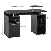 HOMCOM Computertisch Schreibtisch Bürotisch PC Tisch Arbeitstisch Home Office reichlich Stauraum 2 Schubladen Druckregal Schwarz 120 x 55 x 85 cm(m-3)