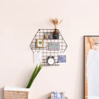 HOMCOM® Tablica Memo na Notatki Zdjęcia DIY Dekoracje Półki Kratka na Ścianę Metal Czarny(m-2)