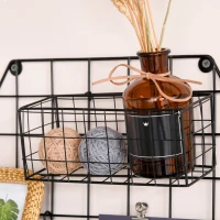 HOMCOM® Tablica Memo na Notatki Zdjęcia DIY Dekoracje Półki Kratka na Ścianę Metal Czarny(m-9)