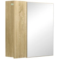 Kleankin Dulap cu oglinda pentru baie cu montaj pe perete, dulap pentru baie cu oglinda, usi duble si rafturi de depozitare, natural(m-1)
