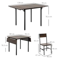 HOMCOM Set de mobilier din 3 piese, masa de bucatarie cu extensie plianta cu 2 scaune, masa pentru mic dejun pliabila pentru apartamente cu spatiu limitat, maro rustic(m-3)