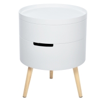 HOMCOM Nachttisch rund Beistelltisch Sofatisch mit 2 Stauräume Couchtisch frei kombinierbar Wohnzimmer Holz Weiß Ø38 x 48,3 cm