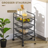 HOMCOM trolley, keukentrolley met 4 manden opbergrek met zwenkwielen staal(m-4)