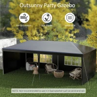 Outsunny 6 x 3 m Party Tent Gazebo Marquee Outdoor Patio Canopy Shelter with Windows and Side Panels Black(m-4)
