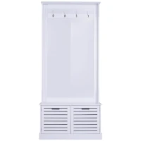 HOMCOM Garderobe Garderobenständer Kleiderständer mit Sitzbank Kleiderhaken MDF Weiß 80 x 40 x 180 cm(m-5)