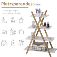 kleankin Elegancki Regał Łazienkowy 4-poziomowy z Bambusa Naturalnego i Białej Płyty MDF, Wodoodporny(m-5)