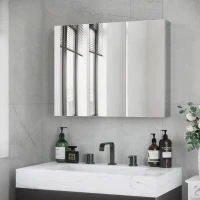 kleankin Mirrored Cabinet, Bathroom Cabinet, 3 Mirrored Doors, 5 Interior Shelves, Stainless Steel, Color: Silver, 70 x 12 x 55 cm(m-2)