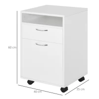 HOMCOM Móvel de Gavetas com Rodinhas Giratórias Tipo de Arquivo Móvel de Escritório e Uso Doméstico Branco Contraplacado 40x35x60 cm(m-3)