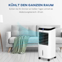 HOMCOM 10L 4 in 1 Mobile Klimaanlage mit Luftbefeuchtung Wasserkühlung Klimagerät Luftkühler 8h Timer Fernbedienung Nutzungsraum 20㎡ 60W ABS Weiß+Schwarz 38,2 x 31,6 x 76 cm(m-6)