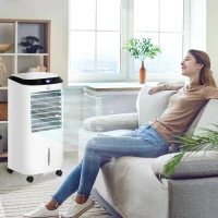 HOMCOM 10L 4 in 1 Mobile Klimaanlage mit Luftbefeuchtung Wasserkühlung Klimagerät Luftkühler 8h Timer Fernbedienung Nutzungsraum 20㎡ 60W ABS Weiß+Schwarz 38,2 x 31,6 x 76 cm(m-2)