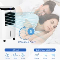 HOMCOM 10L 4 in 1 Mobile Klimaanlage mit Luftbefeuchtung Wasserkühlung Klimagerät Luftkühler 8h Timer Fernbedienung Nutzungsraum 20㎡ 60W ABS Weiß+Schwarz 38,2 x 31,6 x 76 cm(m-5)
