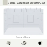 Outsunny 4 Redes Mosquiteiras para Tendas com 6 Janelas Enroláveis Porta com Fecho de Correr e Bolsa de Transporte 300x195 cm Branco(m-4)