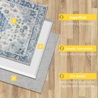 HOMCOM Tapete de Sala de Estar Vintage 150x80 cm Tapete Retangular de Lã Sintética Antiderrapante para Dormitório Escritório Azul(m-5)