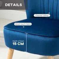 HOMCOM Velvet Accent Chair Occasional Tub Seat Padding Curved Back w/ Ottoman Wood Frame Legs Home Furniture, Dark Blue(m-5)