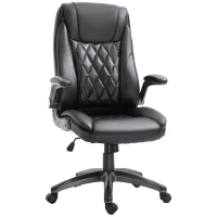 Vinsetto Bürostuhl Ergonomischer Drehstuhl Computerstuhl mit Wippfunktion höhenverstellbar mit Kopfstütze und gepolsterte Armlehnen Kunstleder Schwarz 69,5 x 76 x 113–121 cm(m-1)