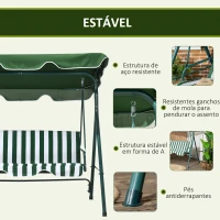 Outsunny Baloiço de Jardim de 3 Lugares com Almofada Toldo Ajustável e Estrutura de Metal 172x110x153cm Verde e Branco(m-5)