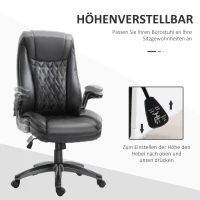 Vinsetto Bürostuhl Ergonomischer Drehstuhl Computerstuhl mit Wippfunktion höhenverstellbar mit Kopfstütze und gepolsterte Armlehnen Kunstleder Schwarz 69,5 x 76 x 113–121 cm(m-4)