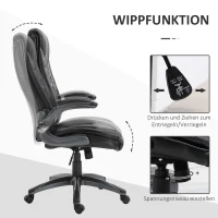 Vinsetto Bürostuhl Ergonomischer Drehstuhl Computerstuhl mit Wippfunktion höhenverstellbar mit Kopfstütze und gepolsterte Armlehnen Kunstleder Schwarz 69,5 x 76 x 113–121 cm(m-5)