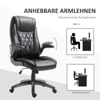 Vinsetto Bürostuhl Ergonomischer Drehstuhl Computerstuhl mit Wippfunktion höhenverstellbar mit Kopfstütze und gepolsterte Armlehnen Kunstleder Schwarz 69,5 x 76 x 113–121 cm(m-6)