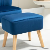 HOMCOM Velvet Accent Chair Occasional Tub Seat Padding Curved Back w/ Ottoman Wood Frame Legs Home Furniture, Dark Blue(m-7)