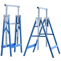 HOMCOM 2er Set Arbeitsbock Belastbarkeit bis 200 kg klappbar Sägebock höhenverstellbar 80-130 cm Gerüstbock aus Stahl Unterstellbock Klappbock Stützbock Blau(m-1)