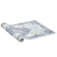 HOMCOM Tapete de Sala de Estar Vintage 150x80 cm Tapete Retangular de Lã Sintética Antiderrapante para Dormitório Escritório Azul(m-9)