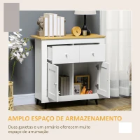 HOMCOM Aparador de Cozinha Móvel Auxiliar de Sala de Estar Moderno com Portas Dupla e 2 Gavetas 78x35x80 cm Branco e Madeira(m-5)