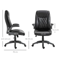 Vinsetto Bürostuhl Ergonomischer Drehstuhl Computerstuhl mit Wippfunktion höhenverstellbar mit Kopfstütze und gepolsterte Armlehnen Kunstleder Schwarz 69,5 x 76 x 113–121 cm(m-3)