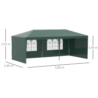 Outsunny Tenda para Festas com 4 Paredes Laterais 2 Janelas e Estrutura de Aço 585x295x255 cm Verde(m-3)