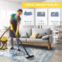 HOMCOM Tapete de Sala de Estar Vintage 150x80 cm Tapete Retangular de Lã Sintética Antiderrapante para Dormitório Escritório Azul(m-7)