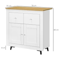 HOMCOM Aparador de Cozinha Móvel Auxiliar de Sala de Estar Moderno com Portas Dupla e 2 Gavetas 78x35x80 cm Branco e Madeira(m-3)