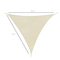 Outsunny Vela de Sombra Triangular 3x3x3 m Toldo Vela de HDPE com Proteção UV Aneis em Forma de D e Cordas para Jardim Pátio Piscina Bege(m-3)