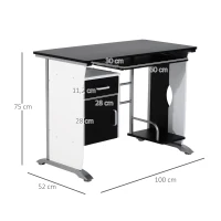 HOMCOM Mesa para Computador com Gaveta Armário e Suporte para CPU Secretária para Escritório 100x52x75cm  Preto e Branco(m-3)