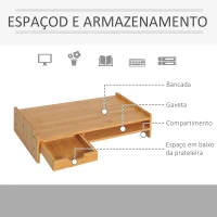 HOMCOM Suporte para Monitor de Bambu Organizador de Escritório para Monitor Portátil 48x25,5x11,5 cm Madeira(m-5)