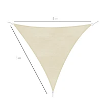 Outsunny Vela de Sombra Triangular 5x5x5 m Toldo Vela de HDPE com Proteção UV Aneis em Forma de D e Cordas para Jardim Pátio Piscina Creme(m-3)