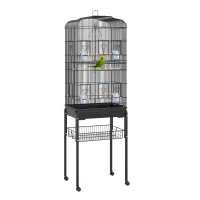 PawHut Gaiola para Pássaros com Rodas Bandeja Removível e Prateleira Inferior para Papagaios Canários 47,5x37x153 cm Preto(m-1)