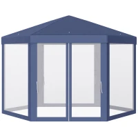 Outsunny Tenda Hexagonal Tenda de Jardim com Rede Mosquiteira Portas com Zíper e Orifícios de Drenagem 197x250 cm Azul(m-1)