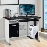 HOMCOM Mesa para Computador com Gaveta Armário e Suporte para CPU Secretária para Escritório 100x52x75cm  Preto e Branco(m-2)